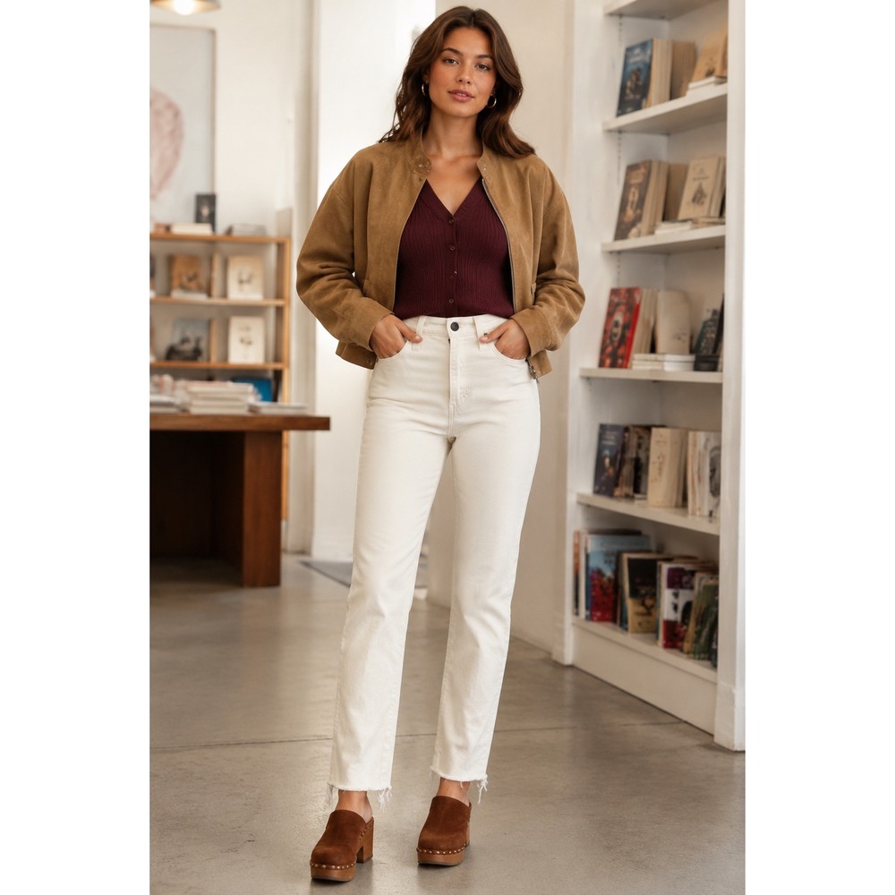 AG Adriano Goldschmied Alexxis High Rise Vintage Straight Jeans Cream 24R